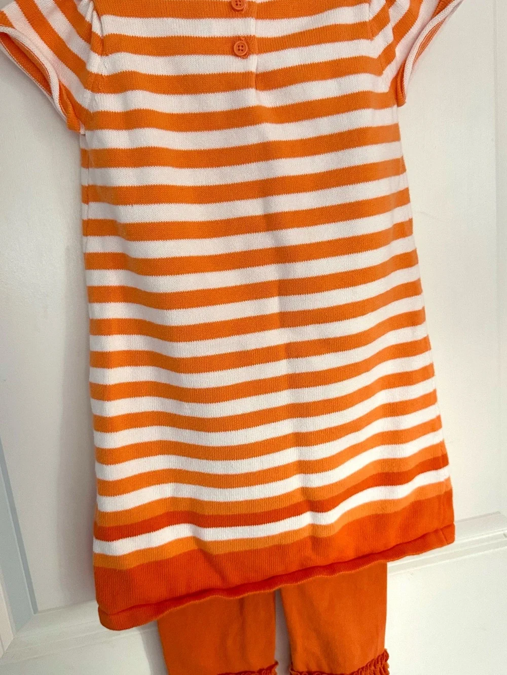 Gymboree Girls 3T Halloween Pumpkin Orange White Striped Sweater Dress Leggings